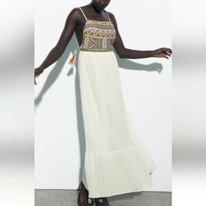 ZARA Embroidered Midi Dress Sz-M